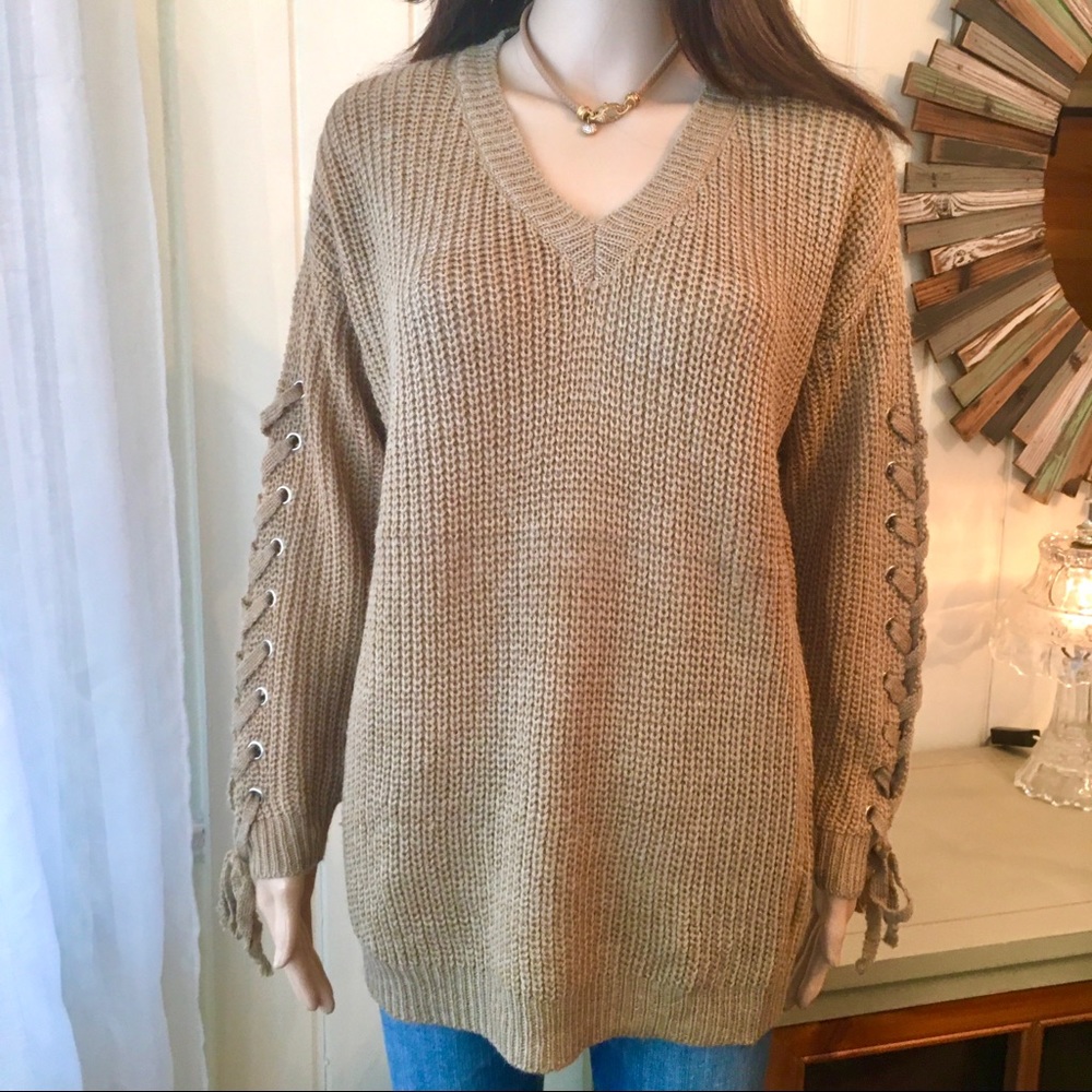 COMFORTABLE TIE SLEEVES LOOSE FIT SWEATER - Picture 9 of 9